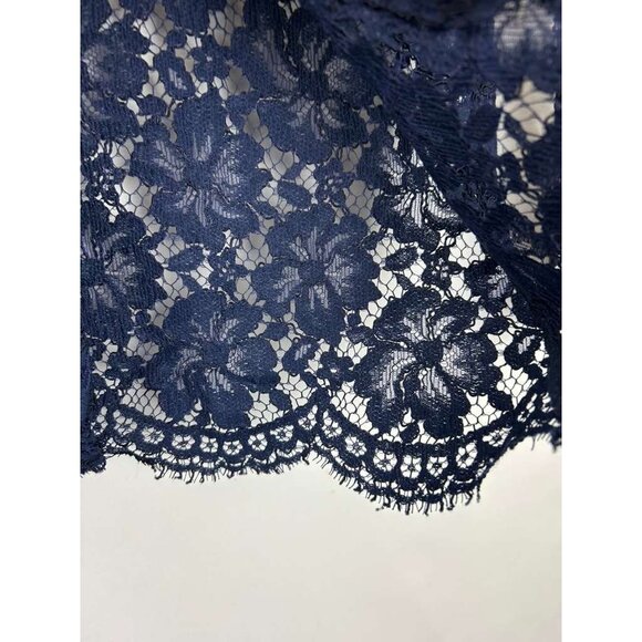 Sandro Paris Top Women's 1 Blue Lace Floral Long Sleeve Button Up Collar Sheer - Picture 15 of 16